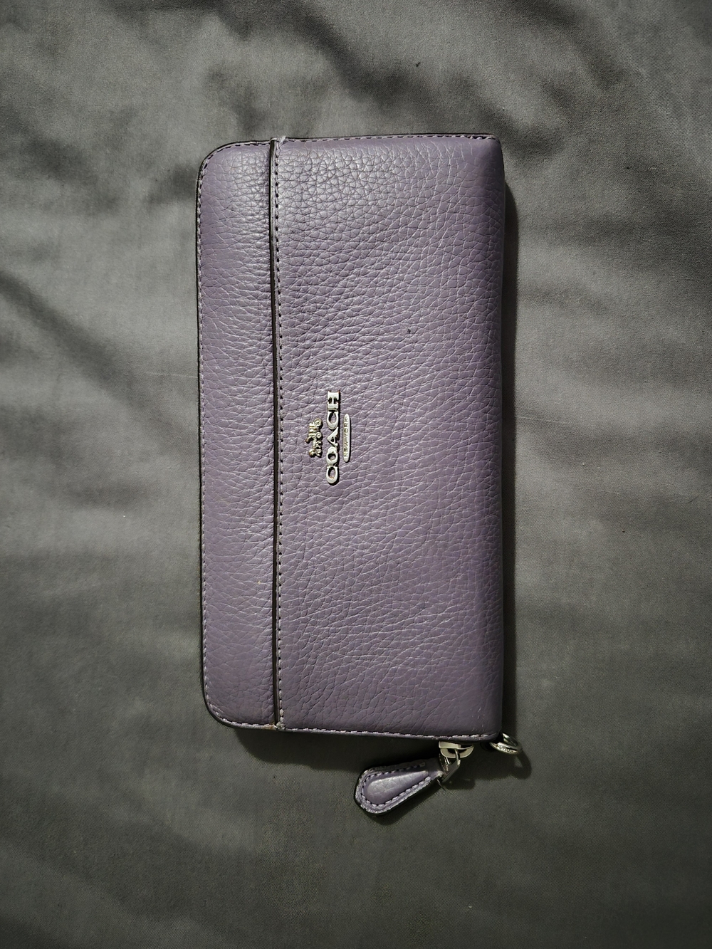 Coach Pebbled Leather Zip Wallet in Purple